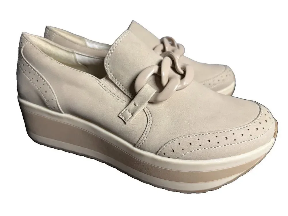 DV Dolce Vita Platform Loafers Beige Chain Slip On Shoes Women’s Size 9